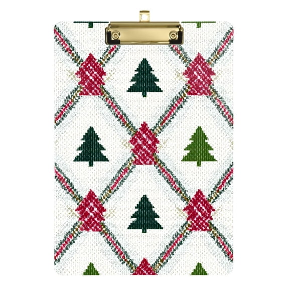 Christmas Trees with Colorful Diagonal Lines Acrylic Clipboard Drawing Board with Hook Writing Pad File Storage A4 Size Gold 12.5" x 9"