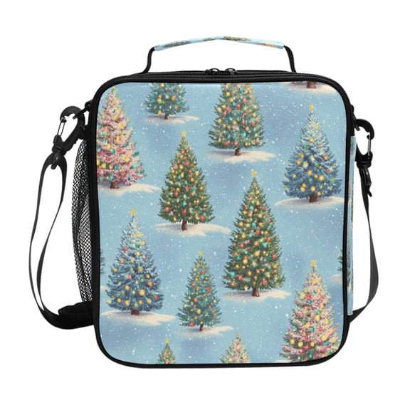 Christmas Trees with Colorful Lights Insulated Lunch Bag Reusable Lunch Box Lunch Container with Straps