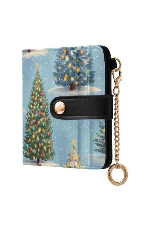 Christmas Trees with Colorful Lights Women's Wallet PU Leather Card Cases RFID Blocking Purse Billfold with Key Ring