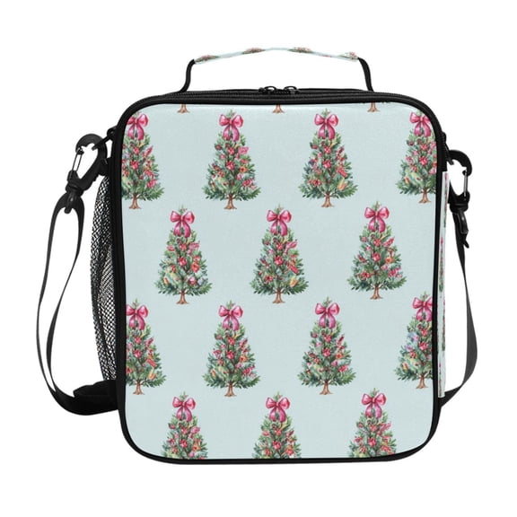 Christmas Trees with Pink Bows Insulated Lunch Bag Reusable Lunch Box Lunch Container with Straps