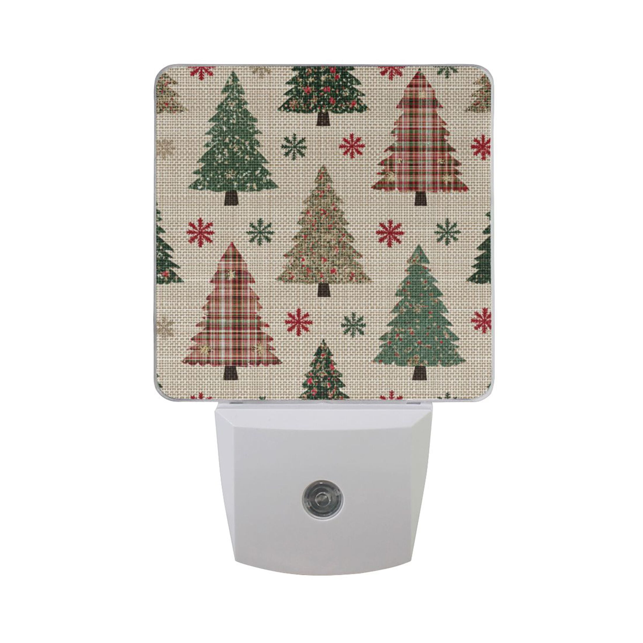 Christmas Tree Sensor Christmas Trees with Plaid Red Green Snowflake LED Night Light Sensor ...