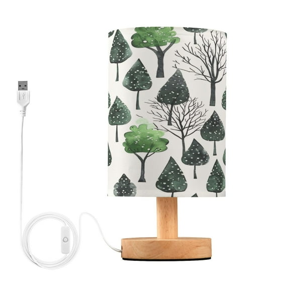 Christmas Trees with Snow Bedside Table Lamp Desk Warm Lights with USB Charging Port Cylinder LED Lamps for Bedroom Living Room Office