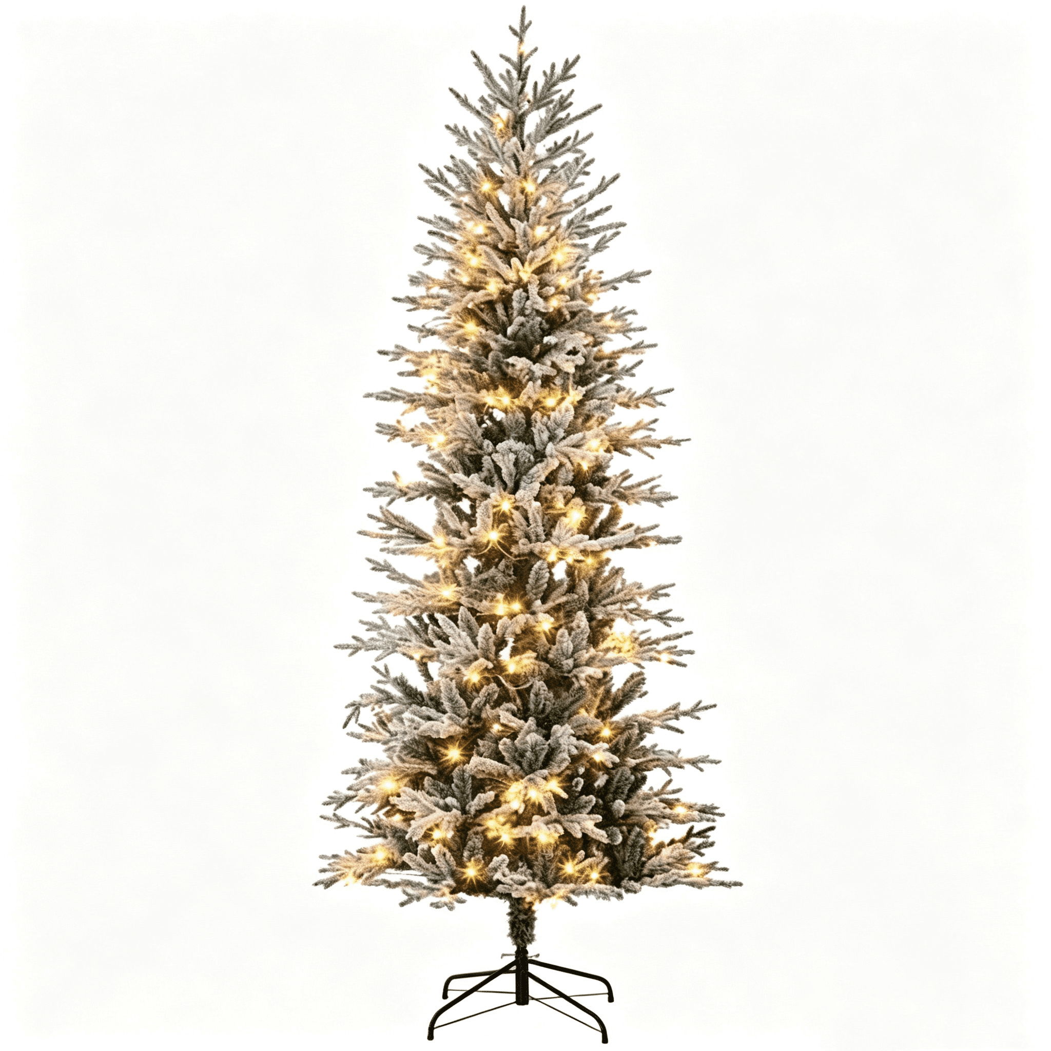 Christmas Trees with Snow Branches, Pre Lit Artificial Flocked Christmas Trees,Warm Yellow Clear Lights, Auto Open