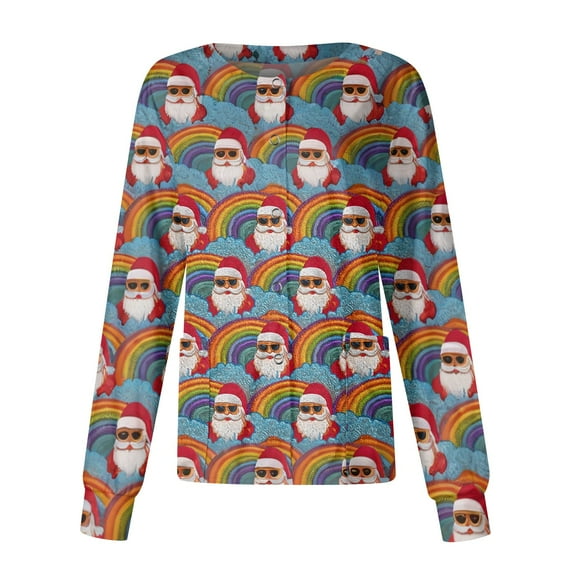 Christmas Trendy Jackets for Women Plus Size Funny Xmas Printed Scrubs Jackets Christmas Medical Scrubs Nurse Shirt Working Uniform