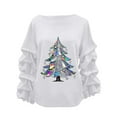 thumbnail image 1 of Christmas Trendy Sweatshirts for Women Ruffle Pleated Long Sleeve Oversized Crewneck Pullover Holiday Tops (L, White 06), 1 of 5