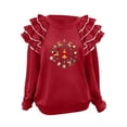thumbnail image 1 of Christmas Trendy Sweatshirts for Women Ruffle Pleated Long Sleeve Oversized Crewneck Pullover Holiday Tops (S, Red 11), 1 of 7