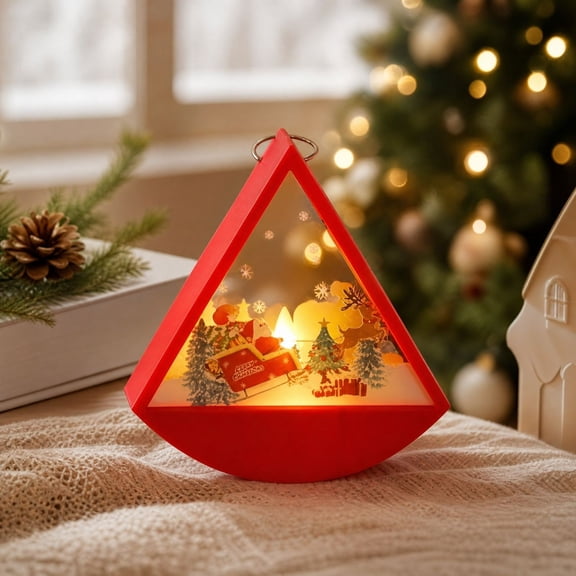 Christmas Triangle Swing Lantern 2 LED Lighted Ornament Battery Operated