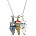 thumbnail image 1 of Christmas Triple Cat Pendant Necklace Hand Painted Rhinestone Crystal Rhodium Plated 17 Inch Snake Chain J0452, 1 of 3