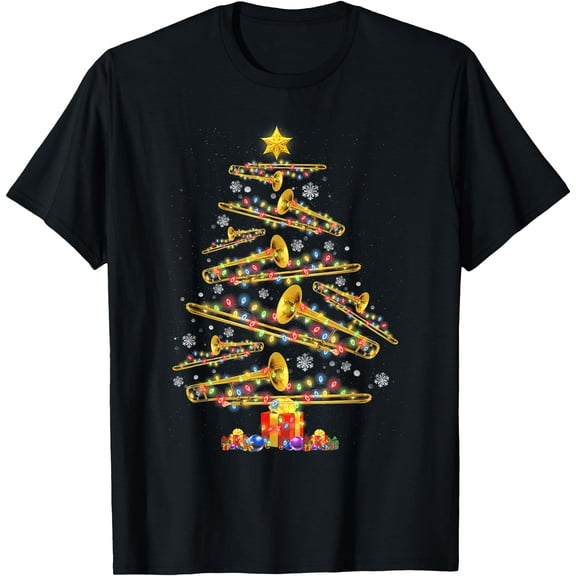 Christmas Trombone Player Xmas Tree Jazz Music Lover Santa T T-Shirt