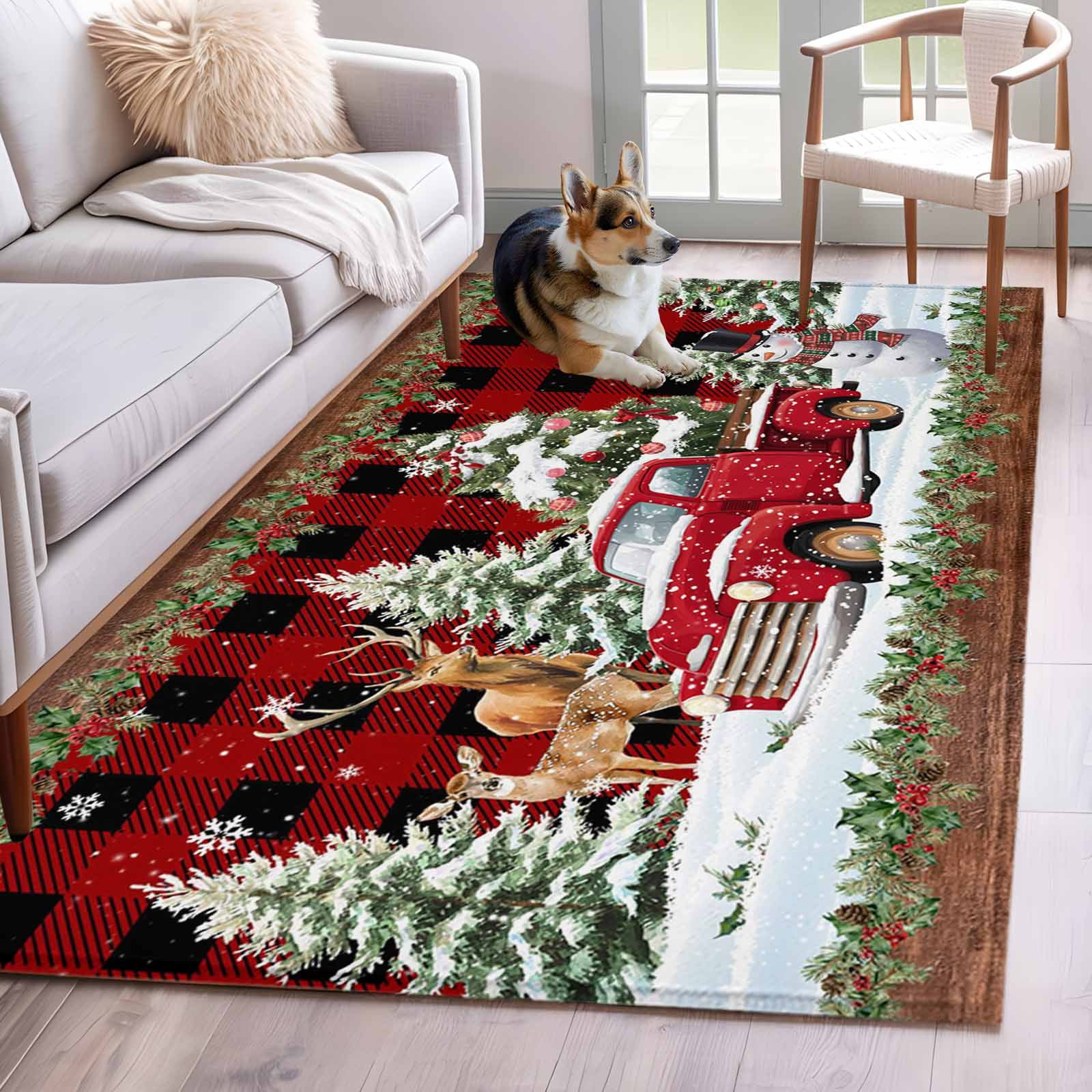 Christmas Truck Area Rug 3x5 Washable Rug Non Slip Farmhouse Xmas Tree ...
