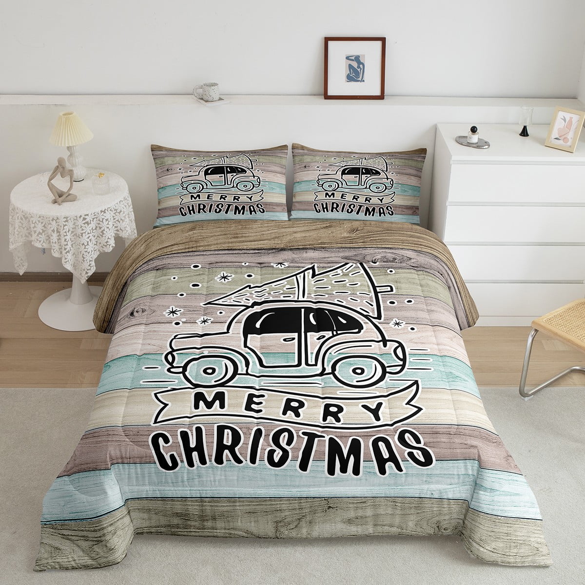 Christmas Truck Bedding Set Construction Vehicle Christmas Tree