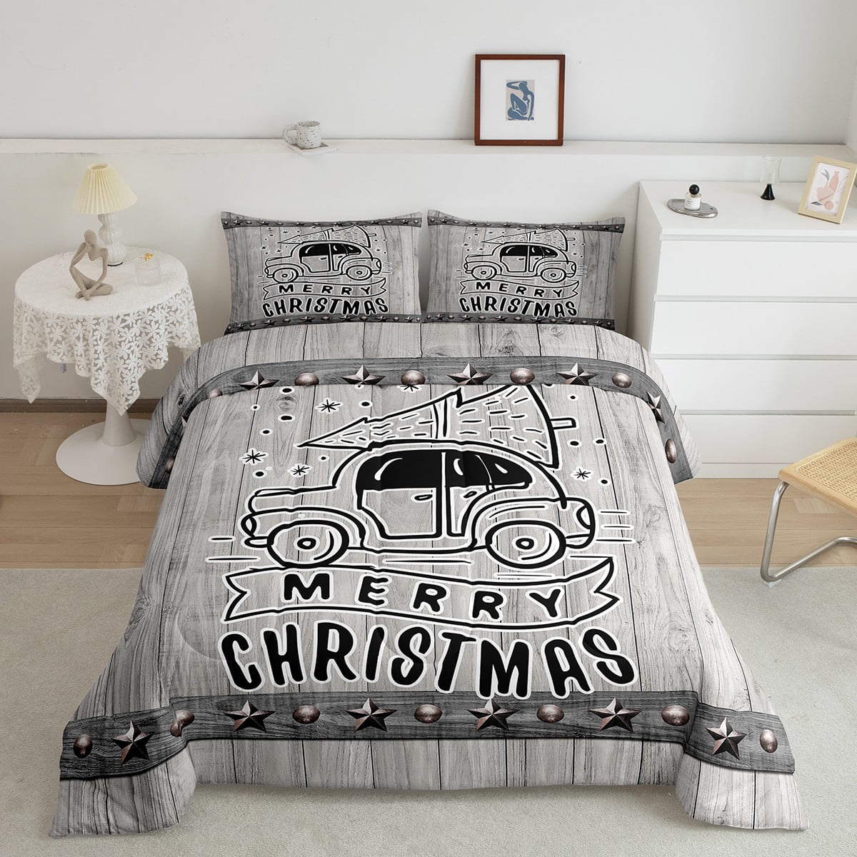 Christmas Truck Bedding Set Construction Vehicle Christmas Tree
