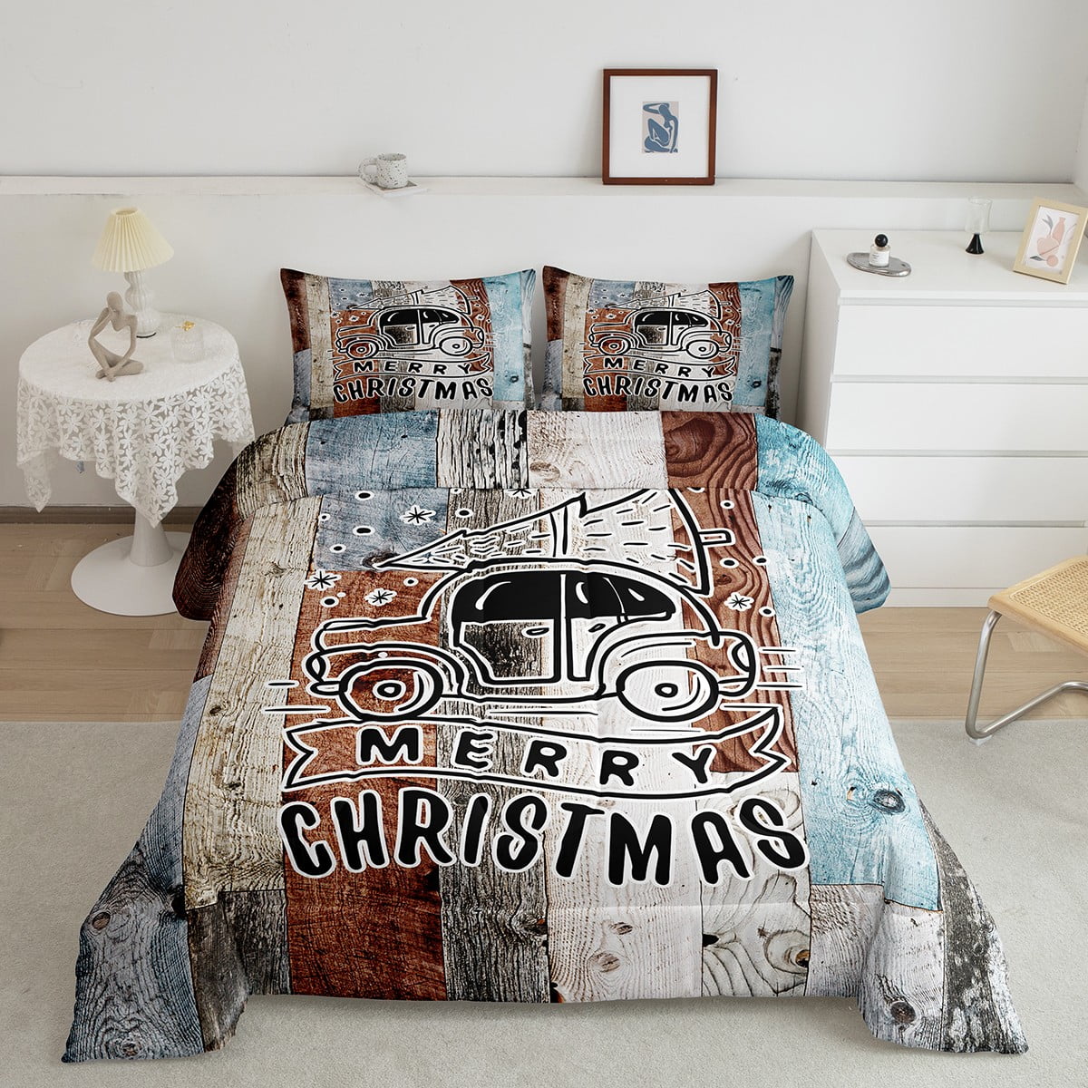 Christmas Truck Bedding Set Construction Vehicle Christmas Tree