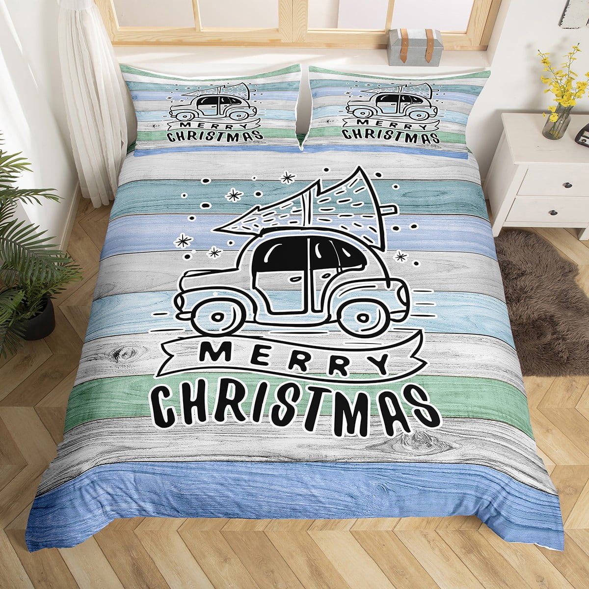 Christmas Truck Bedding Set Construction Vehicle Christmas Tree Duvet