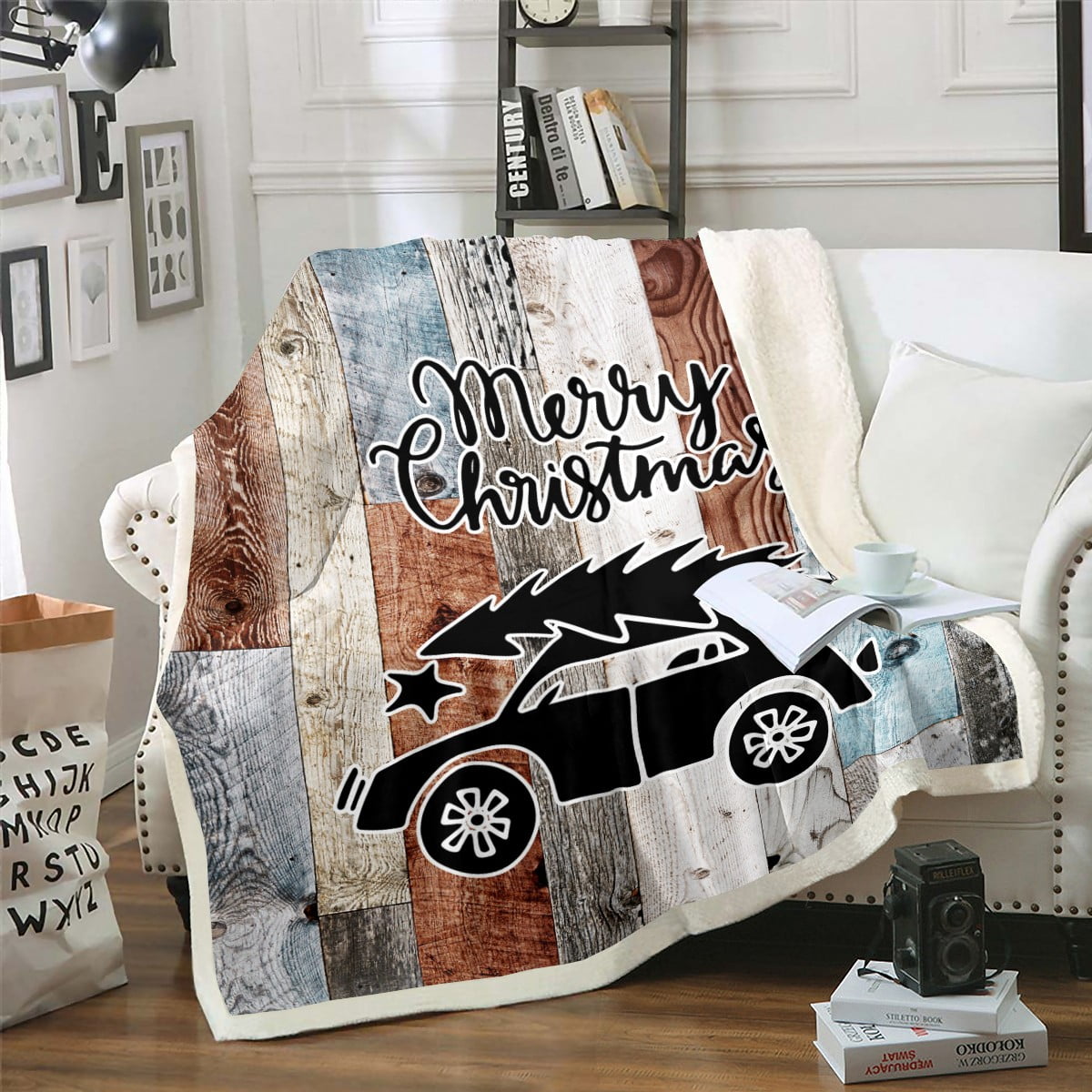 Christmas Truck Blanket 40"x50",Construction Vehicle Christmas Tree