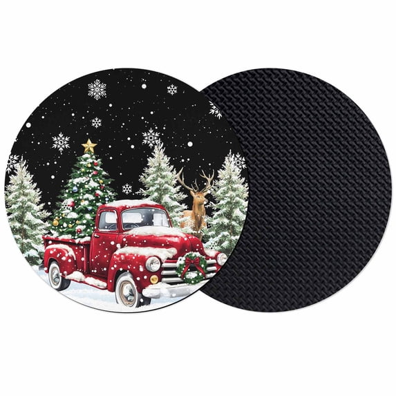 Christmas Truck Coasters Set of 2, Absorbent Coasters for Drinks, Winter Snowflakes Xmas Tree Deer Black Coaster for Desk Coffee Table Protection, Home Decor House Warming Gifts 4"