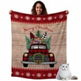 thumbnail image 1 of Christmas Truck Flannel Blanket for Bed,Travel and Camping, Xmas Car Pine Tree Snow Wood Grain Red Plaid Super Soft Cozy Blanket for All Seasons 32"x48", 1 of 9