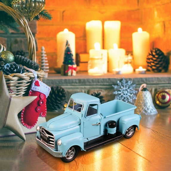 Christmas Truck Model,Christmas Blue Truck Decoration,Desktop Decoration Ornaments for Christmas Home Party Decorations(Blue)