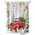 thumbnail image 1 of Christmas Truck Shower Curtain Set, Waterproof Shower Curtains for Bathroom, Xmas Trees Red Birds Snowflake Winter Washable Fabric Cloth Bath Curtain for Bathtub Decoration with Hooks 60x72 Inches, 1 of 6