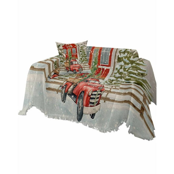 Christmas Truck Sofa Couch Covers for Dogs, Washable Sectional Couch Slipcovers for Loveseat with Tassels, Grey Watercolor Xmas Tree Snowflake Non Slip Sofa Throw Cover Blanket L 71''x102''