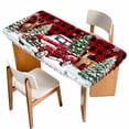 thumbnail image 1 of Christmas Truck Table Cloths for 6 Foot Rectangle Tables, Winter Snowflakes Xmas Tree Deer Red Black Patio Waterproof Elastic Fitted Tablecloths, Washable Rectangular Table Cover for Camping, 1 of 8