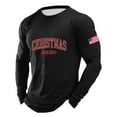 thumbnail image 1 of Christmas Tshirt Men Long Sleeve Christmas Letter Flag Graphic Pajamas Tee Crew Neck Casual Soft Relaxed Family Xmas Gift Mens T-Shirts ZC Black XXXL, 1 of 3