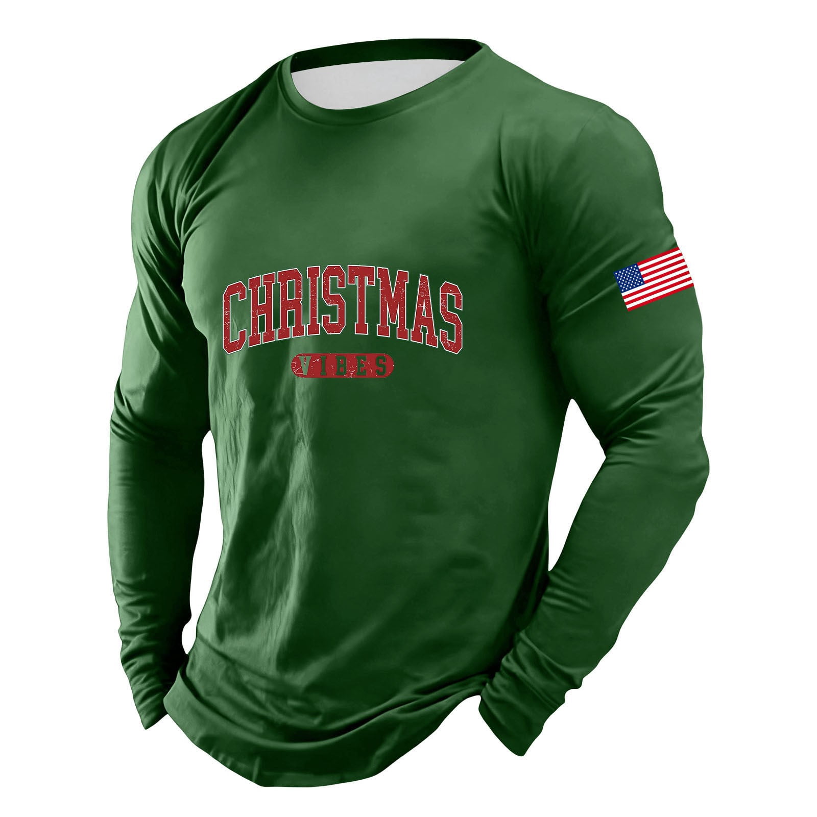Christmas Tshirt Men Long Sleeve Christmas Letter Flag Graphic Pajamas ...