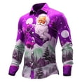 thumbnail image 1 of Christmas Tshirt Men Long Sleeve Funny Santa Graphic Button Down Shirts Collared Casual Fall Winter Family Xmas Gift Men T Shirts Purple S, 1 of 3