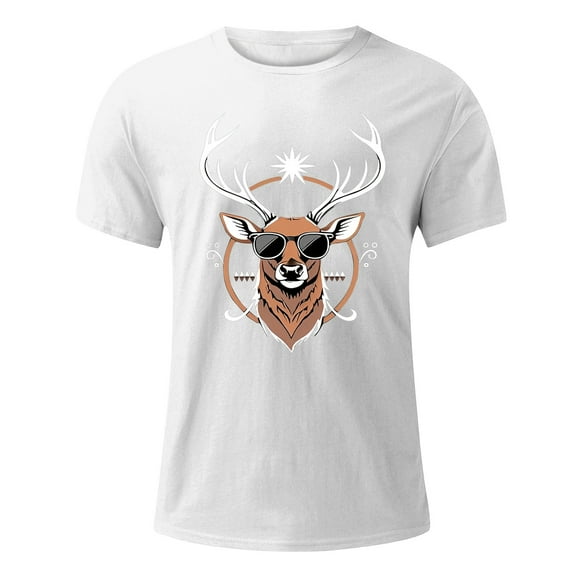 Christmas Tshirt Men Short Sleeve Funny Reindeer Graphic Tops Tee Crew Neck Casual Classic Christmas Family Xmas Gift Mens T-Shirts White XL