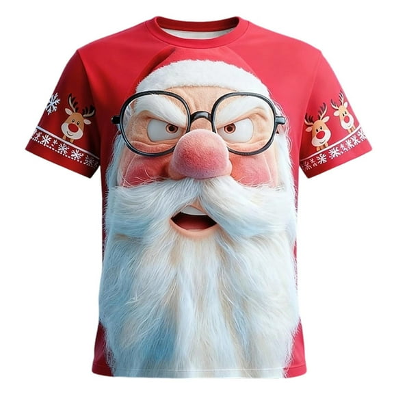 Christmas Tshirt Men Short Sleeve Funny Santa Graphic Pajamas Tee Crew Neck Casual Cozy Soft Holiday Family Xmas Gift Men T Shirts ZC Red XL