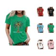 thumbnail image 1 of Christmas Tshirt Shirts for Women 2025 Short Sleeve Crewneck Holiday Coconut Tree Graphic Tees, 1 of 1