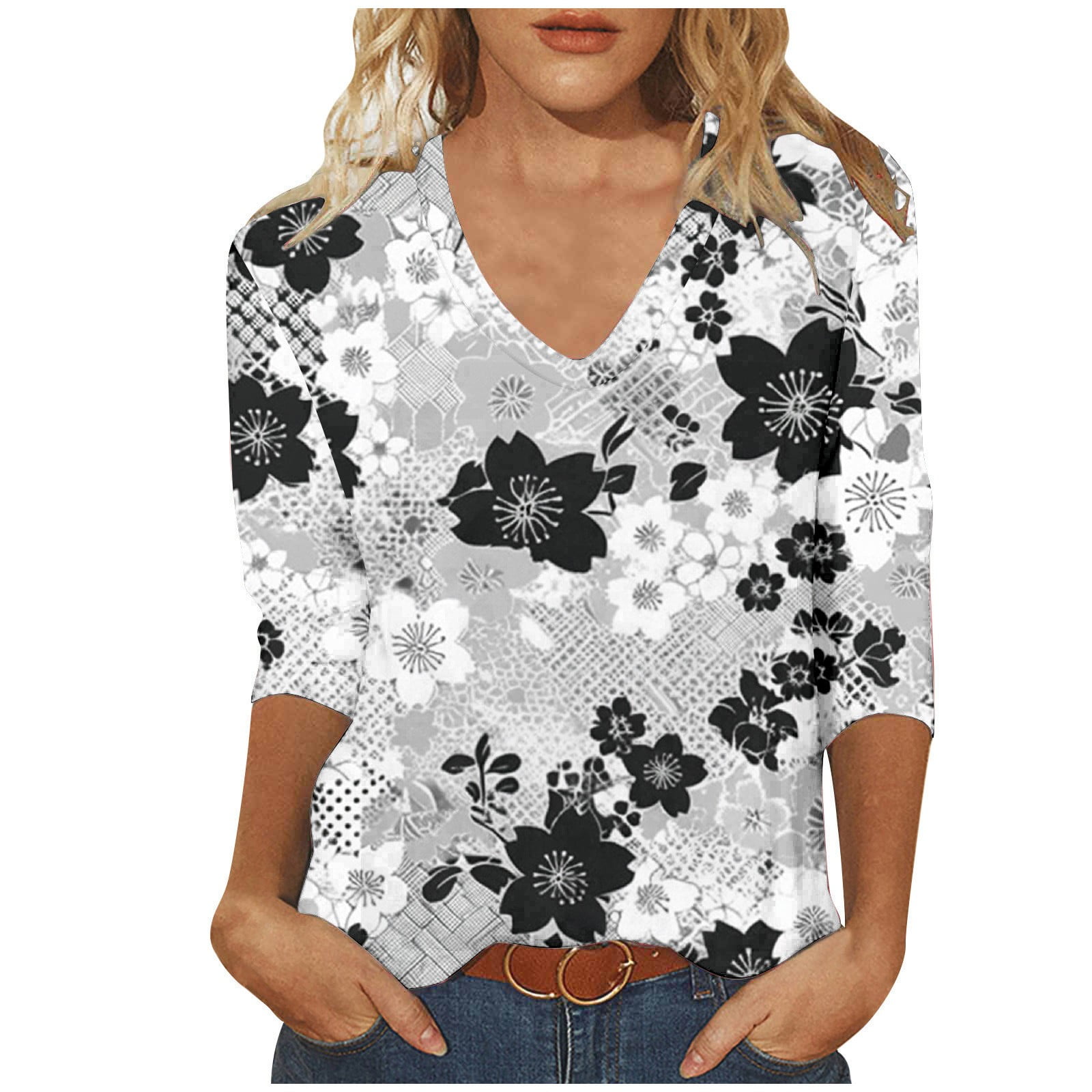 Christmas Tshirt Womens Tops 3/4 Sleeve Sale Casual Work Tops Women