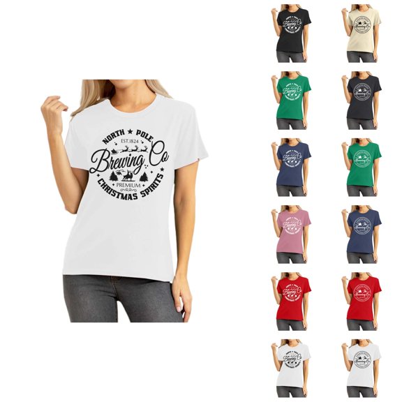 Christmas Tshirt for Women 2025 Short Sleeve Crewneck North Pole Brewing Co Graphic Tees Blouse Tops