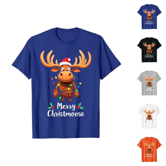Christmas Tshirts Women Short Sleeve Casual Crewneck Funny Merry Christmoose Graphic Tee Shirt Holiday Tops