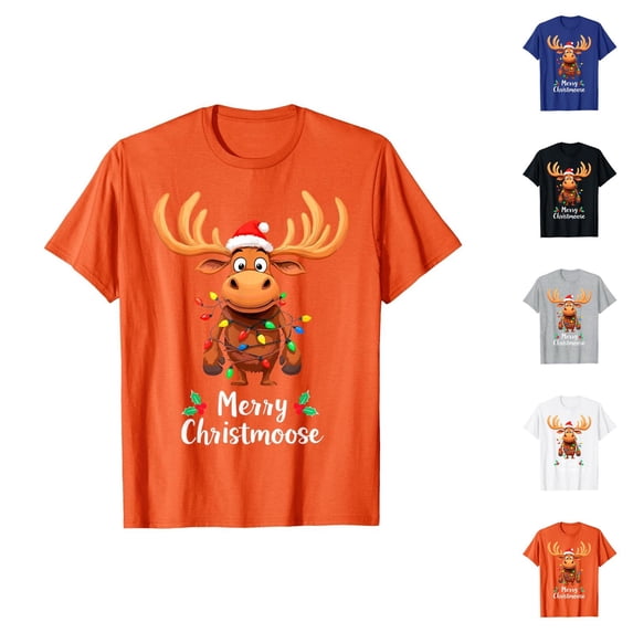Christmas Tshirts Women Short Sleeve Casual Crewneck Funny Merry Christmoose Graphic Tee Shirt Holiday Tops