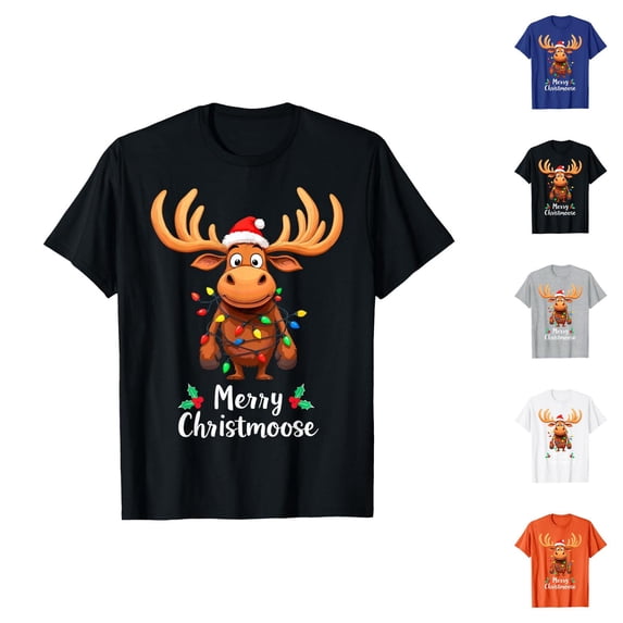 Christmas Tshirts Women Short Sleeve Casual Crewneck Funny Merry Christmoose Graphic Tee Shirt Holiday Tops