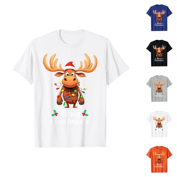 Christmas Tshirts Women Short Sleeve Casual Crewneck Funny Merry Christmoose Graphic Tee Shirt Holiday Tops