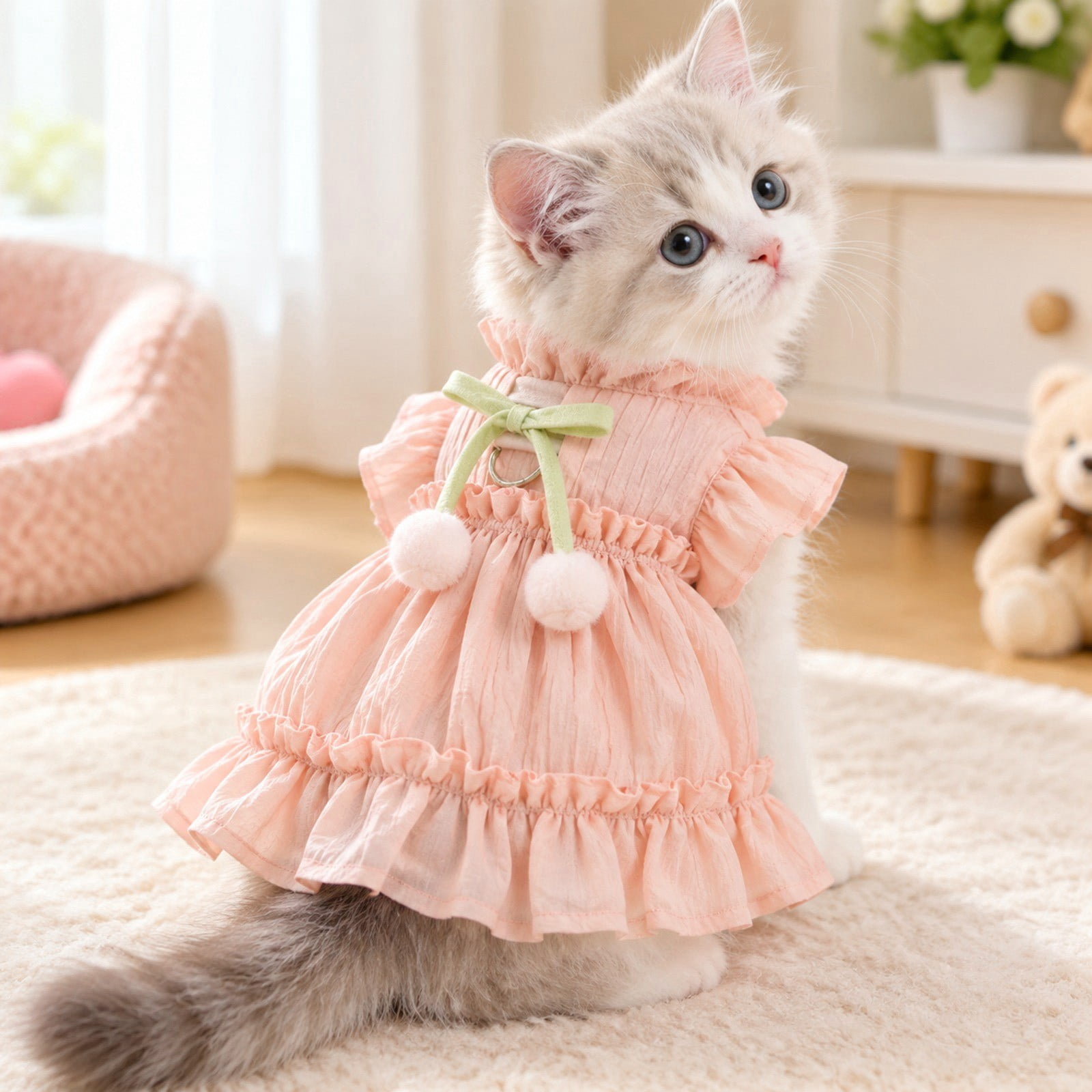 Christmas Tulip Cat Princess Dress, 15.7 Inch Soft Ruffled Pet Outfit ...