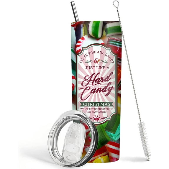 Christmas Tumbler 20 oz Travel Christmas Coffee Mug Christmas Candy Mug Stainless Steel Insulated Skinny Tumblers with Lid and Straw Christmas Gifts for Women