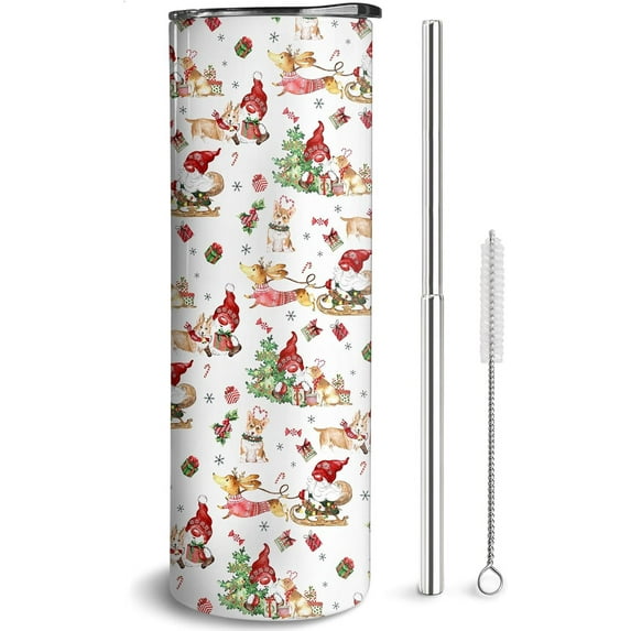 Christmas Tumbler 20 oz Travel Holiday Coffee Mug Gnome Skinny Tumblers with Lid and Straw Stainless Steel Insulated Coffee Cups Christmas Gifts for Women Girls