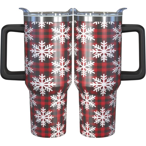 Christmas Tumbler 40 oz Buffalo Plaid Snowflake Xmas Tumblers with Handle and Straw Stainless Steel Insulated Coffee Travel Mugs Holiday Gifts Decor for Women Girls