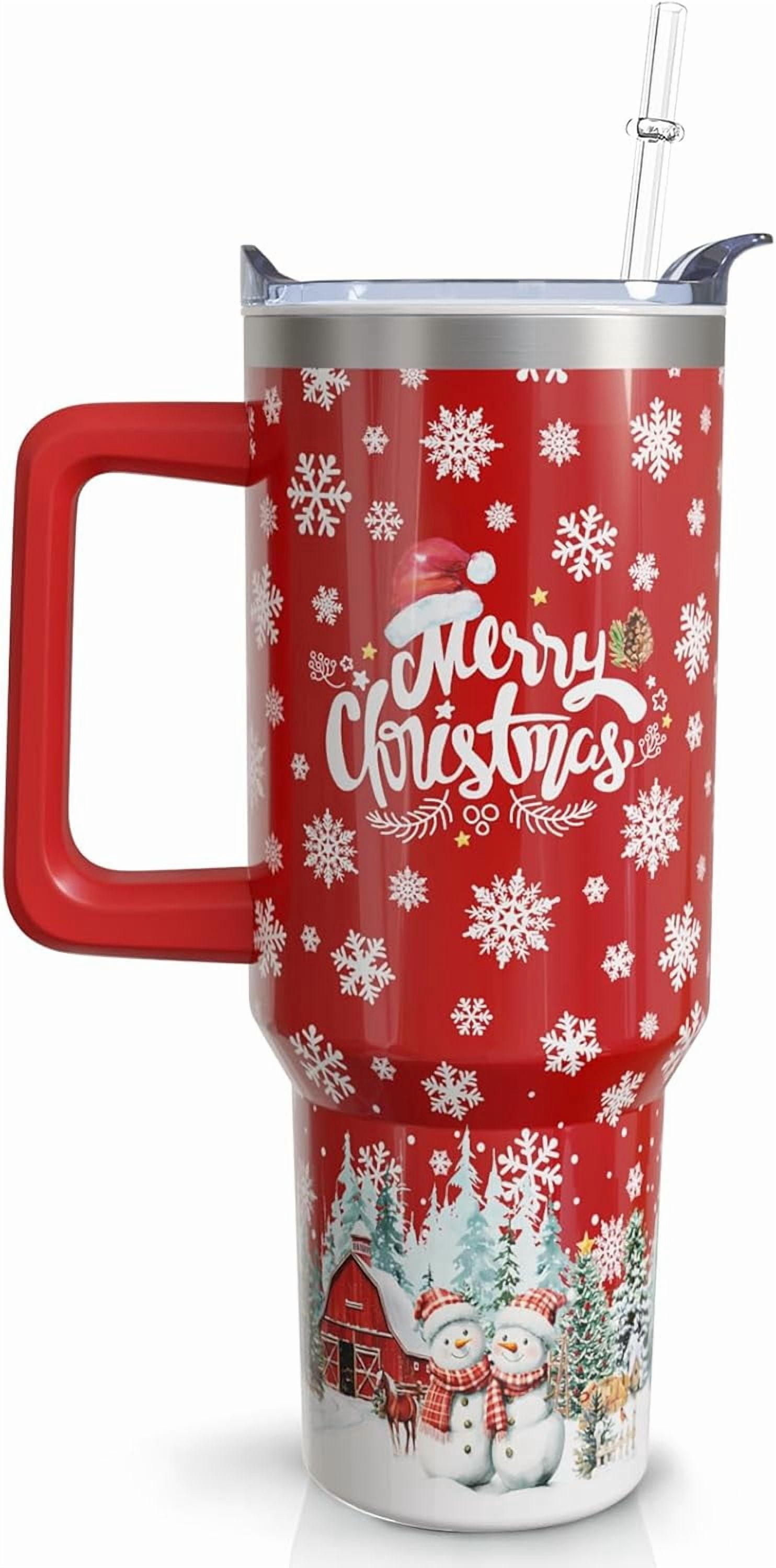 Christmas Tumbler 40 oz Christmas Tumblers with Handle and Straw Farmhouse Red Snowman Stainless Steel Insulated Coffee Cups Mugs Christmas Gifts Stuff Decor for Women Girls