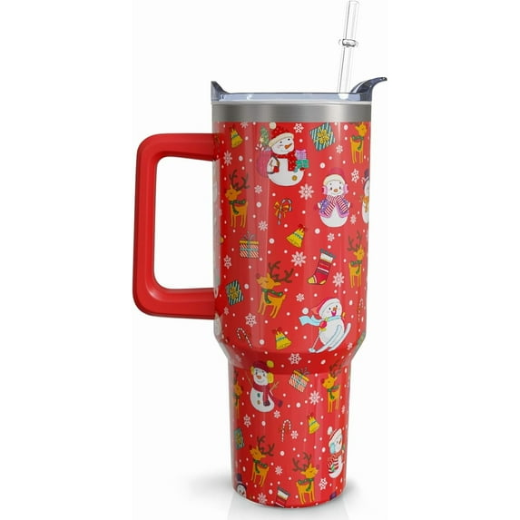 Christmas Tumbler 40 oz Christmas Tumblers with Handle and Straw Farmhouse Red Snowman Stainless Steel Insulated Coffee Cups Mugs Christmas Gifts Stuff Decor for Women Girls