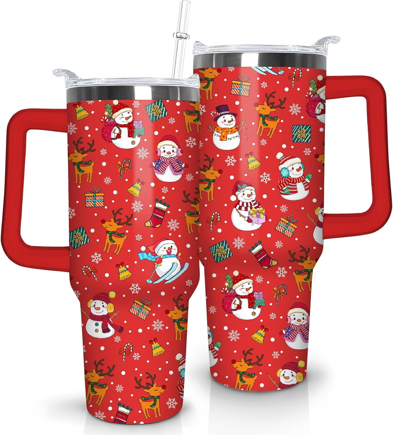 Christmas Tumbler 40 oz Christmas Tumblers with Handle and Straw Red Snowman Stainless Steel Insulated Coffee Cups Mugs Christmas Gifts Stuff Decor for Women Girls