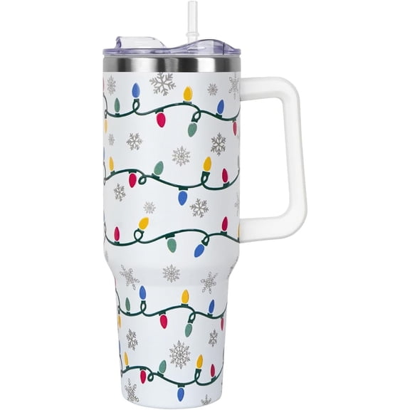 Christmas Tumbler 40 oz, Cute Holiday Drinking Cup, Stainless Steel Travel Mug with Handle and Straw Lid