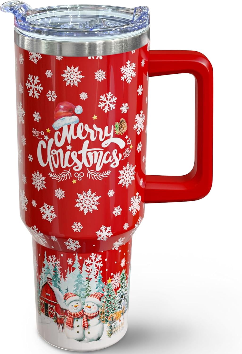 Christmas Tumbler 40 oz Xmas Tumblers with Handle and Straw Farmhouse Red Snowman Stainless Steel Insulated Coffee Cups Mugs Holiday Gifts Stuff Decor for Women Girls