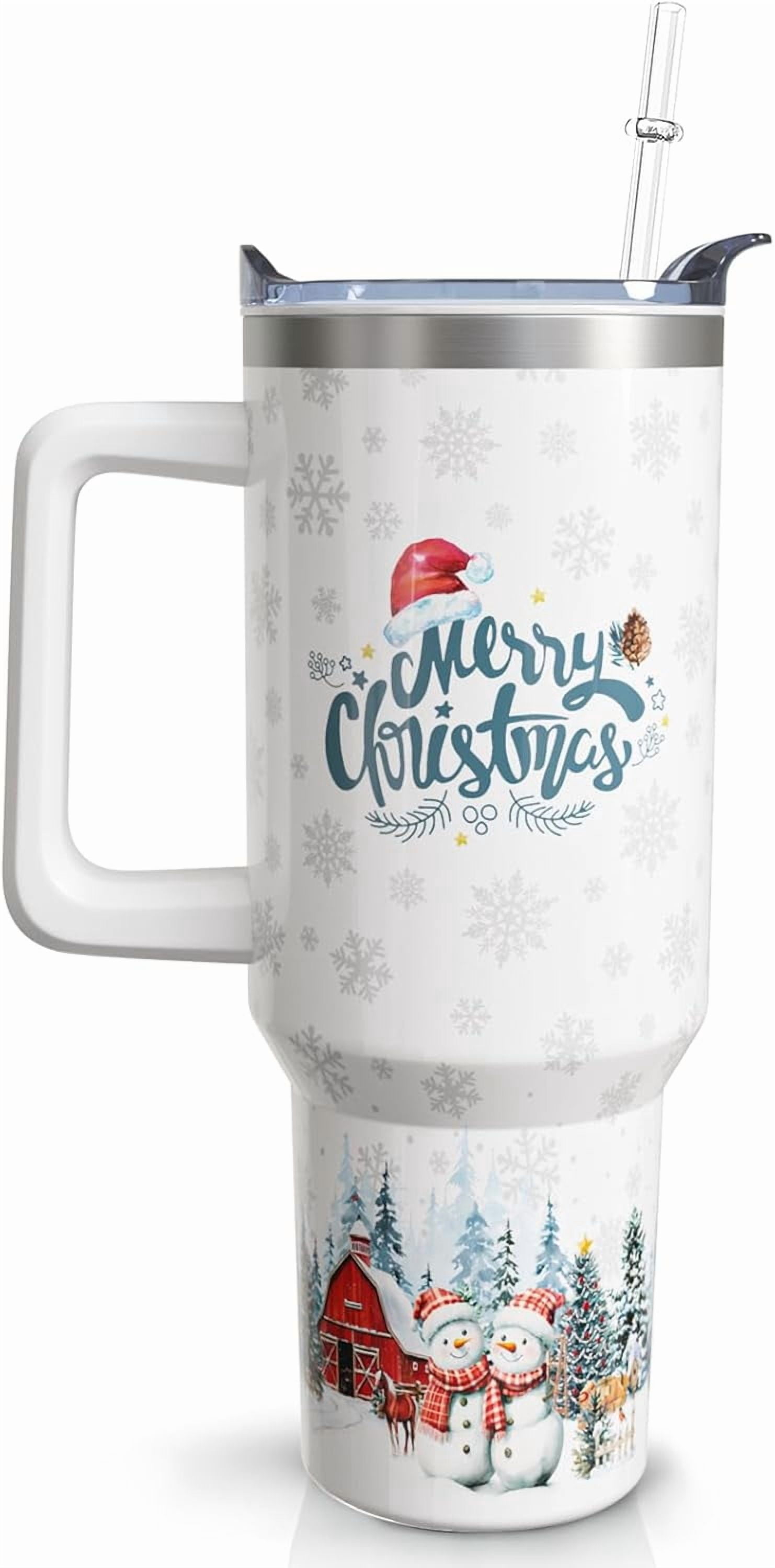 Christmas Tumbler 40 oz Xmas Tumblers with Handle and Straw Farmhouse White Snowman Stainless Steel Insulated Coffee Cups Mugs Holiday Gifts Stuff Decor for Women Girls