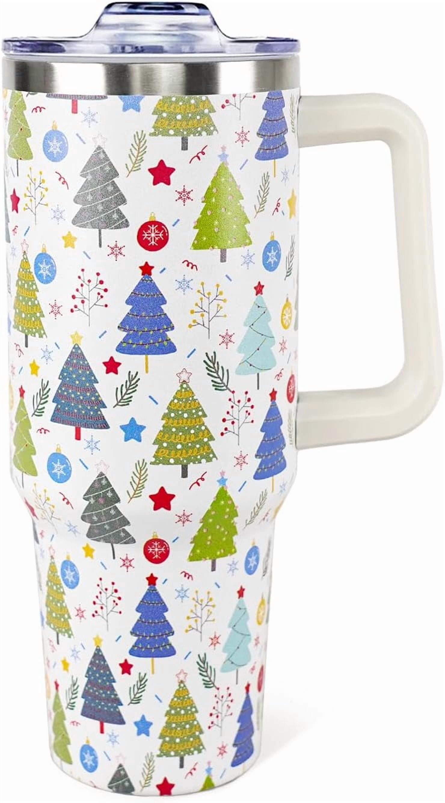Christmas Tumbler 40oz Christmas Trees Tumbler with Lid and Straw Snowflakes Cup Xmas Insulated Coffee Mug Christmas Gifts for Women Men