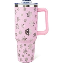 Christmas Tumbler 40oz Pink Snowflake Tumbler with Lid and Straw Xmas Insulated Cup Coffee Mug Christmas Gifts for Women Men
