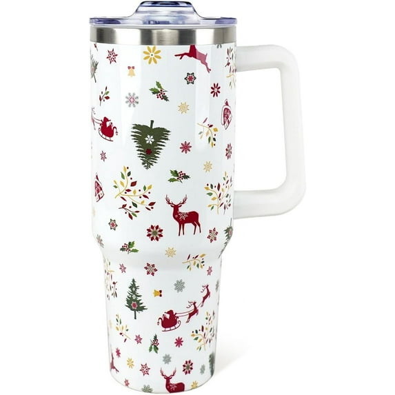 Christmas Tumbler 40oz Reindeer Tumbler with Lid and Straw Christmas Trees Snowflakes Cup Xmas Insulated Coffee Mug Christmas Gifts for Women Men